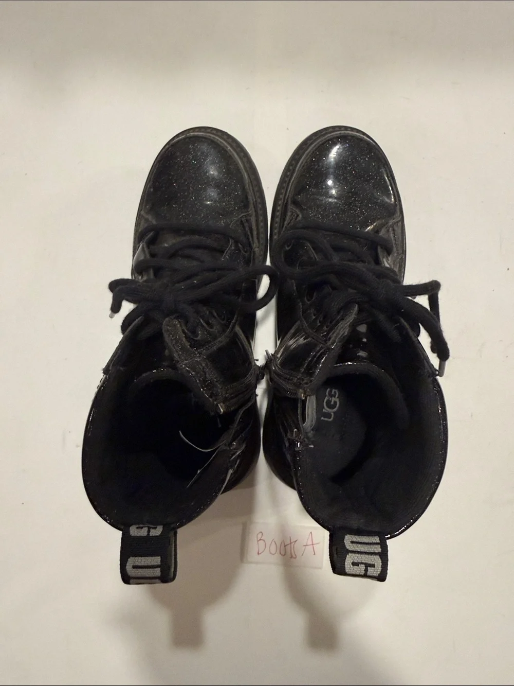 UGG Black Glitter Lace-Up Kids Combat Boots